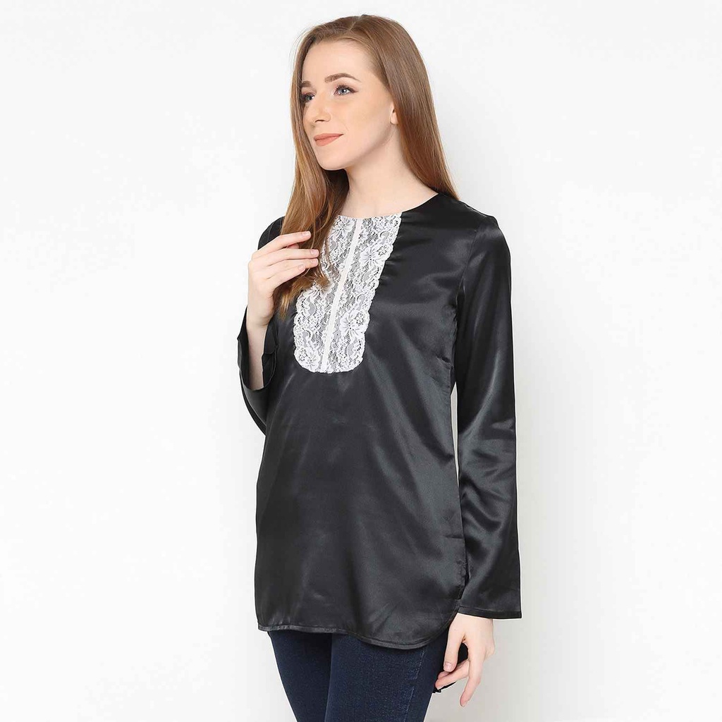 Mobile Power Ladies Long Sleeve Blouse - Black E8294 - Gambar 4