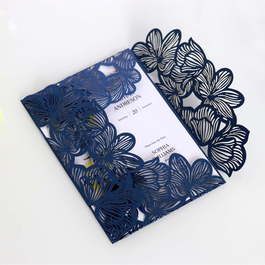 50pcs Laser Cut Flower Quinceanera Invitation Cards Lace Flora Weddding
