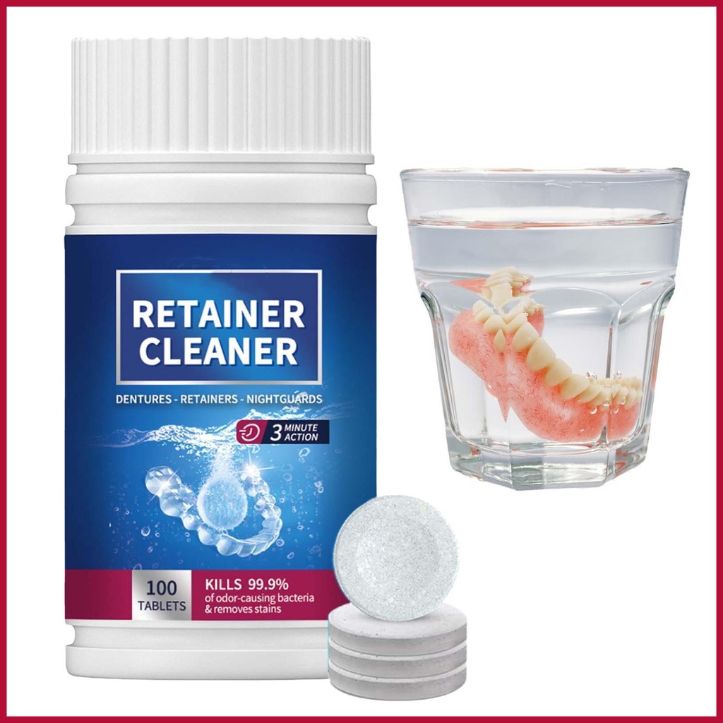 100 Tabs Denture Retainer Cleansing Tablets For Cleaner Retainers And