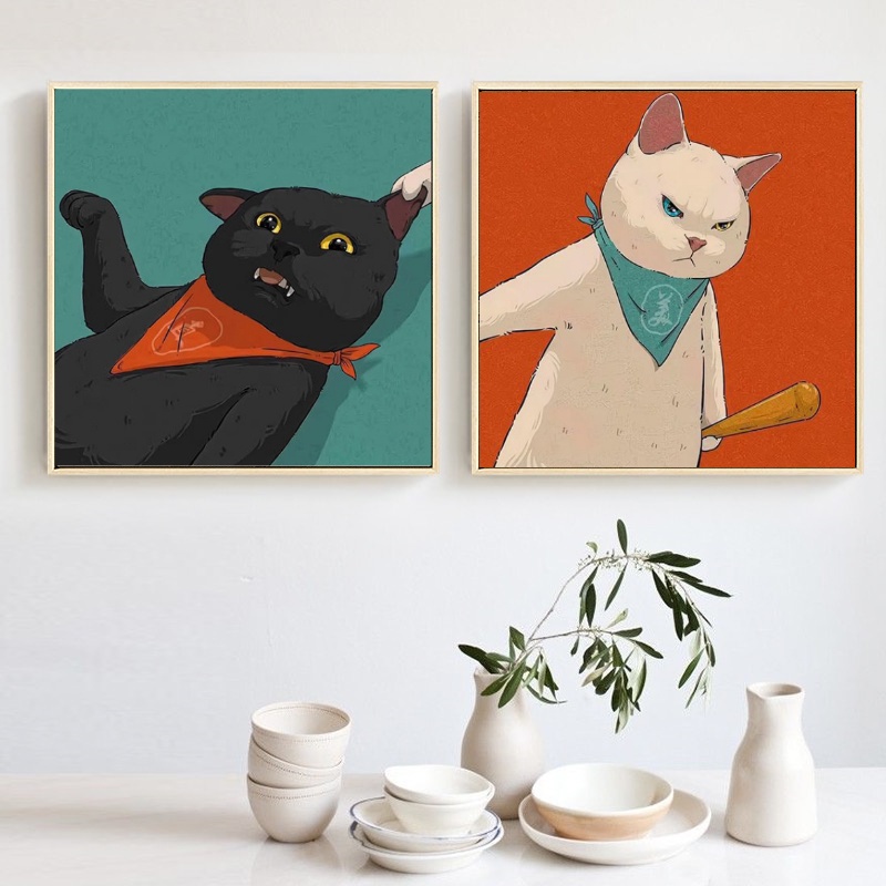 Cute Funny Cat Framed Paint By Number KIT For Kids Pet Diy Oil Painting By Numbers Wall Art Decoration Canvas Digital Painting