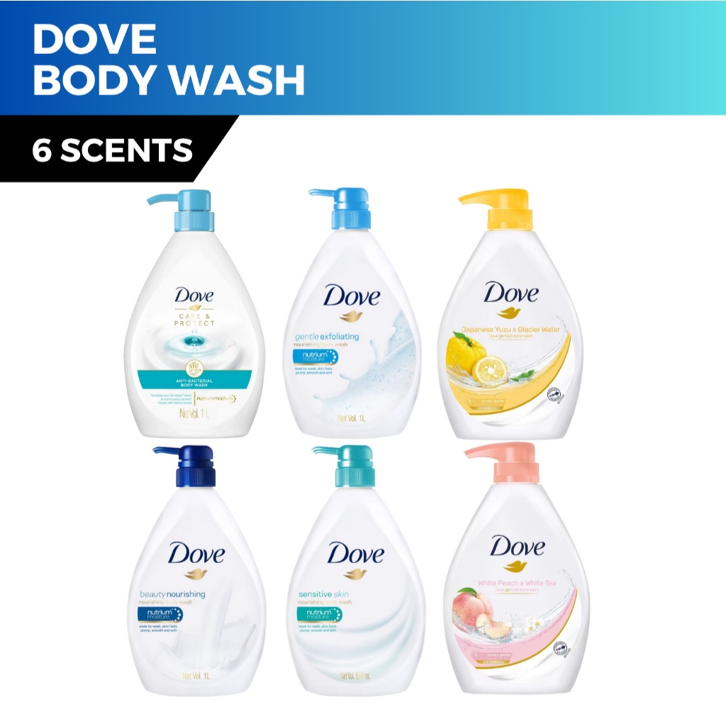Dove Body Wash Pump Bottle 1L Yuzu/White Peach/Care & Protect/Gentle