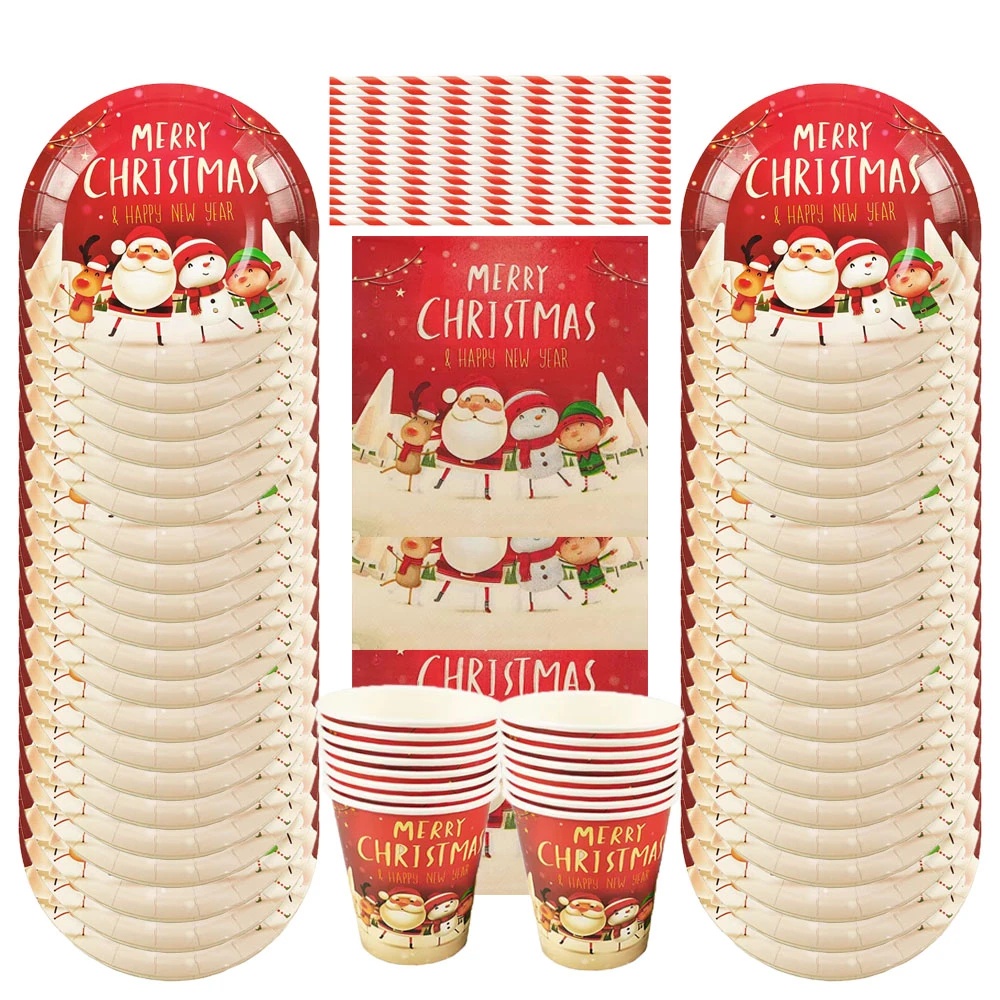 Merry Christmas Party Disposable Tableware Set Xmas Paper Plate Cup ...