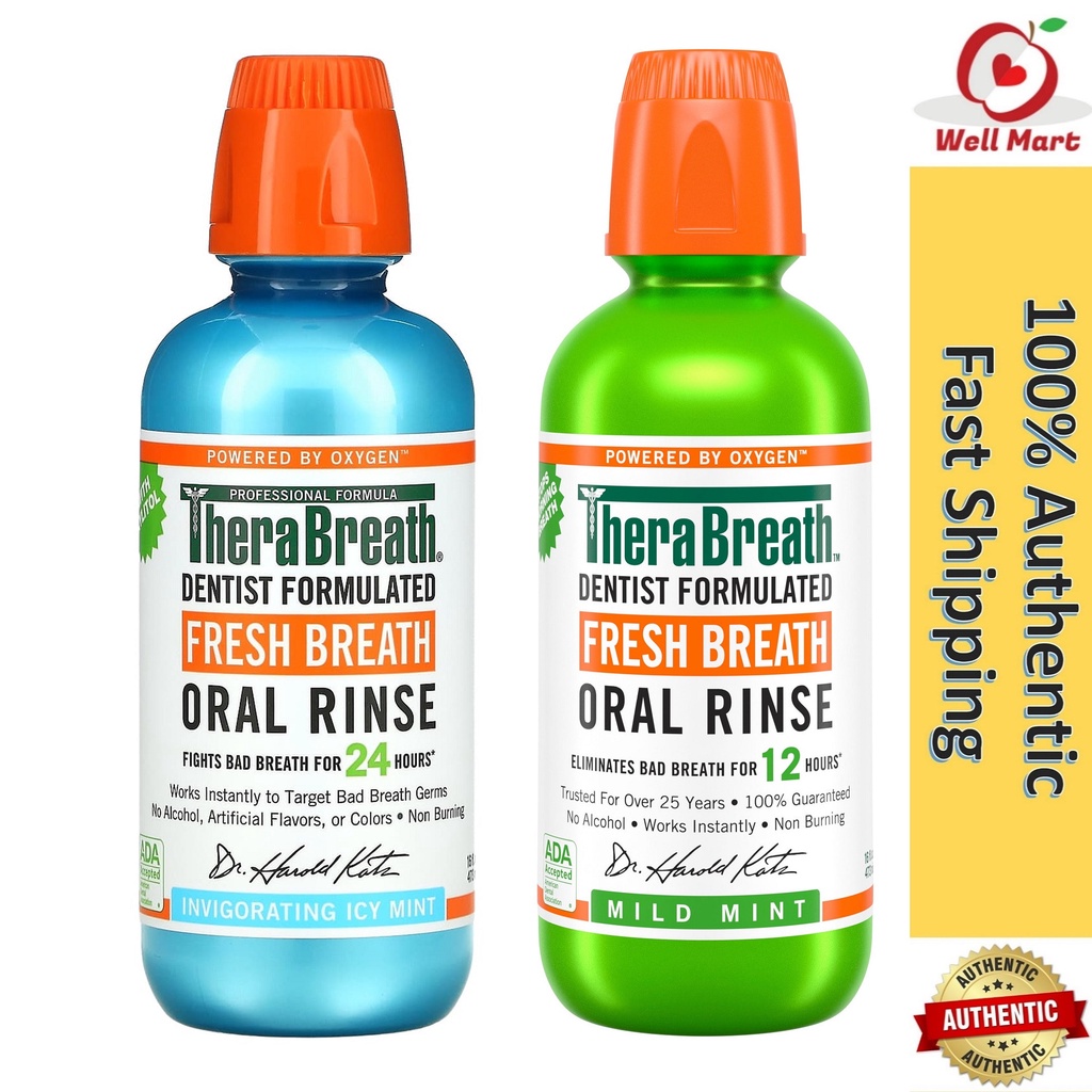 TheraBreath Mouthwash Fresh Breath Oral Rinse Icy Mint / Mild Mint 88.7 ...