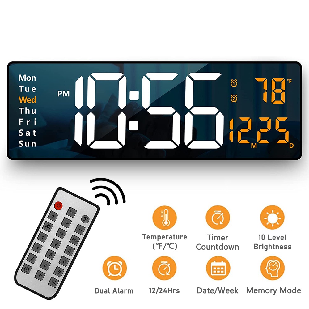 [Toronto2] 13/16inch Large Display LED Digital Wall Clock Remote