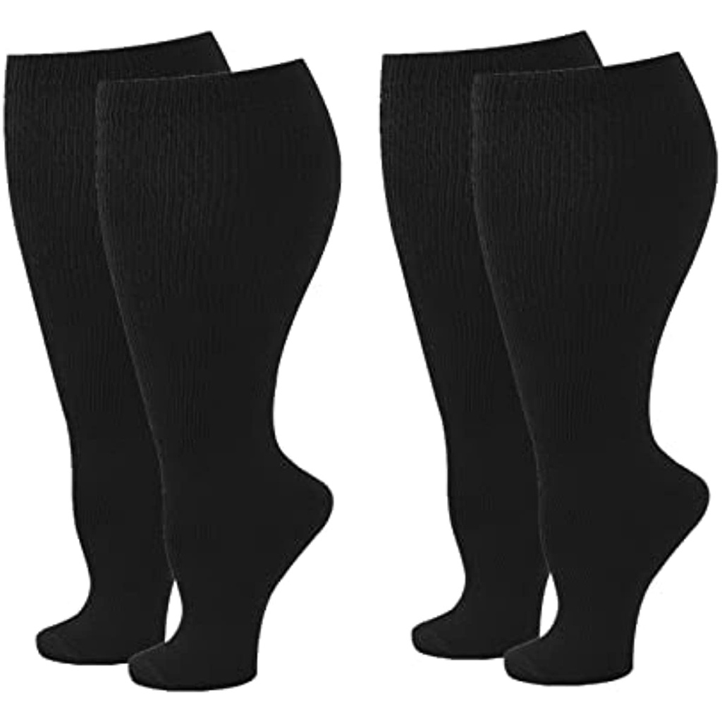 Compression Stockings Cotton, Black WIDE CALF