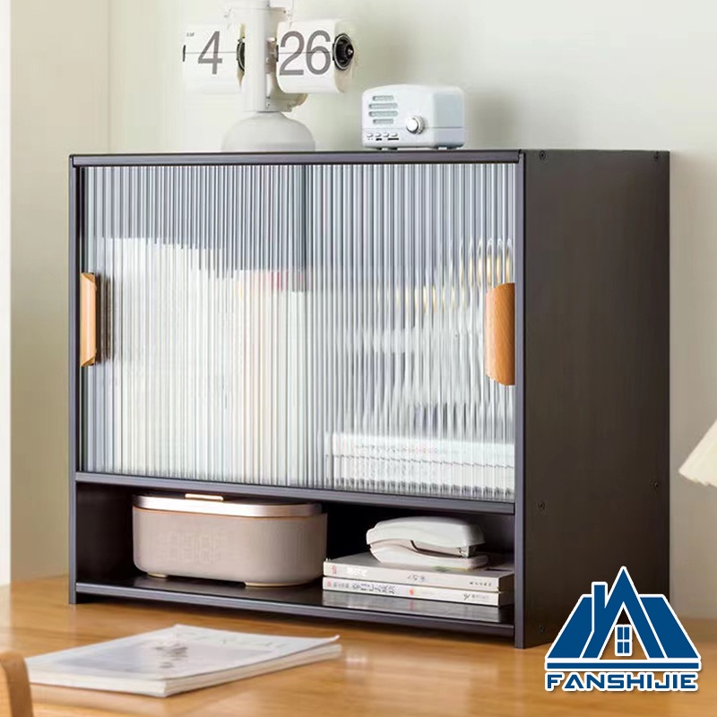 Black Kitchen Shelf Table Shelf Table Top with Sliding Door