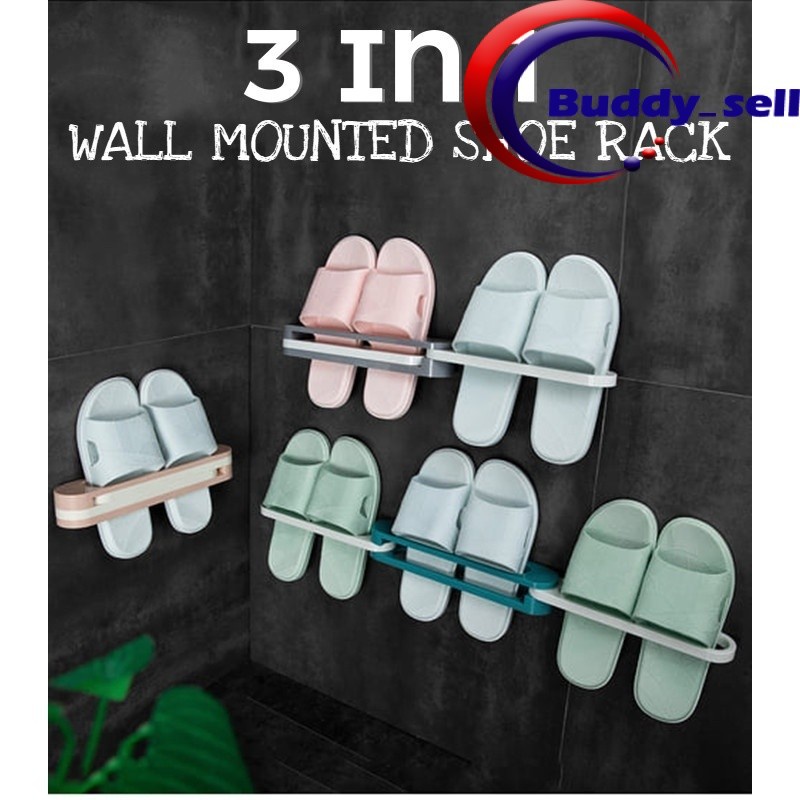 3 in 1 Foldable Slippers Holder Wall Mounted Towel Storage Hanging ...