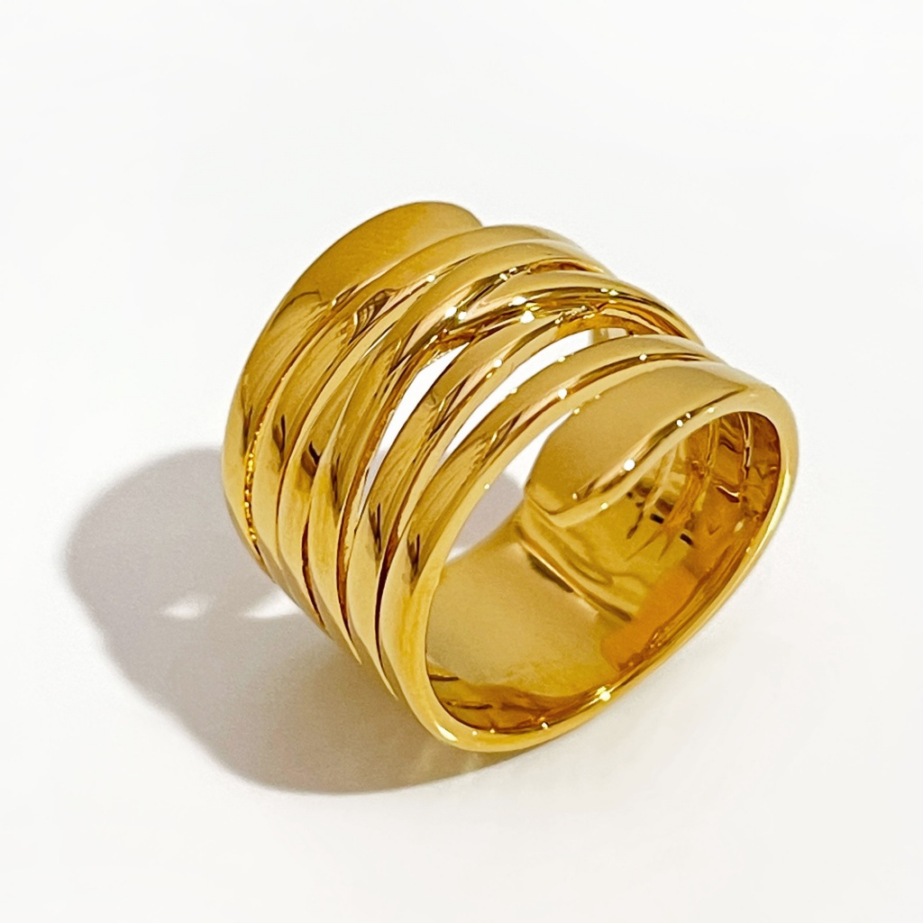 Peri'sBox Multi Layered Wrapped Spiral Geometric Rings Brass Gold Color