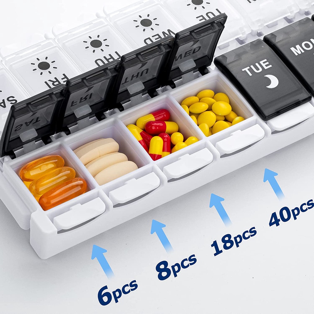 Push Type Weekly Pill Box Organizer 7 Day 2 Times a Day Bekas Ubat Pil ...