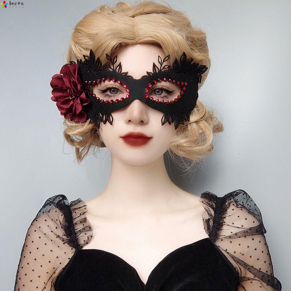 Black Masquerade Ball Mask Flower Prom Wedding Halloween Cosplay Mask by