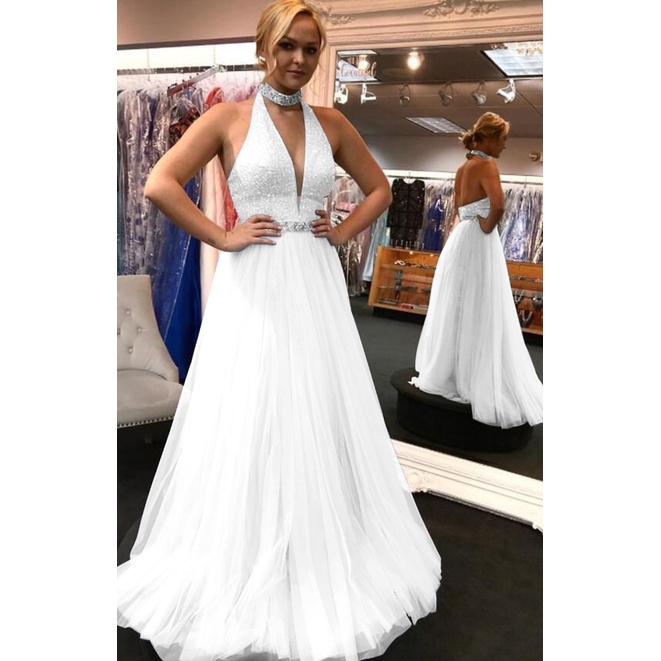 White halter top wedding on sale dress