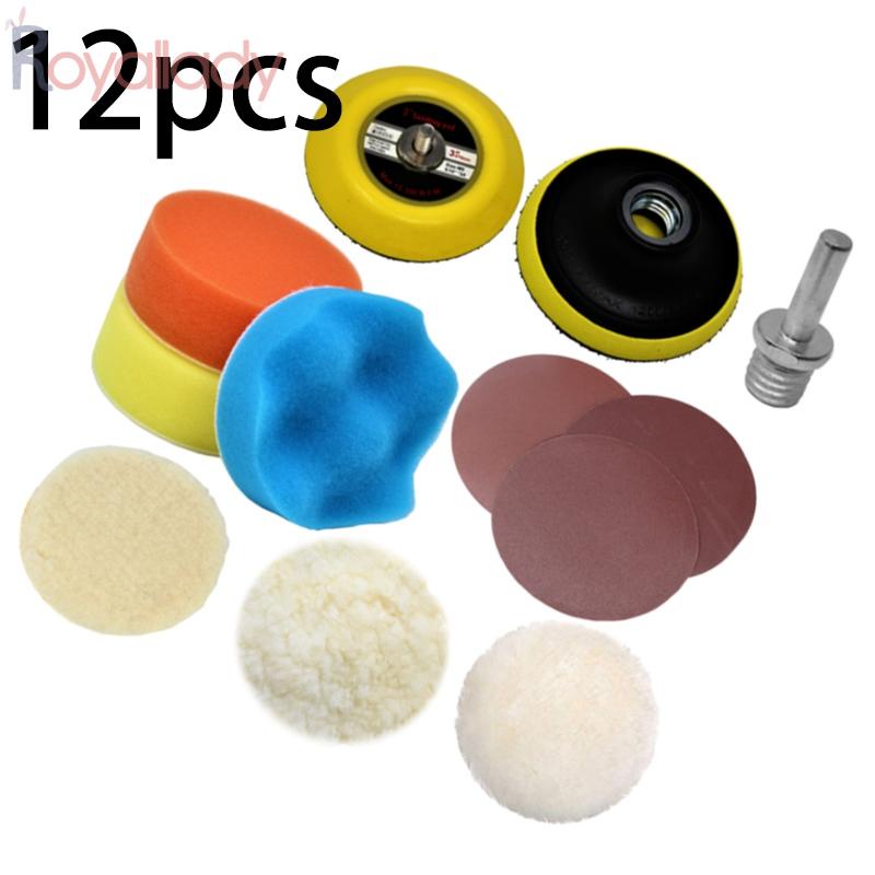 #ROYALLADY#3 Sponge Wheel Polishing Buffer with Sandpapers and Wool Pads for Automotive Use