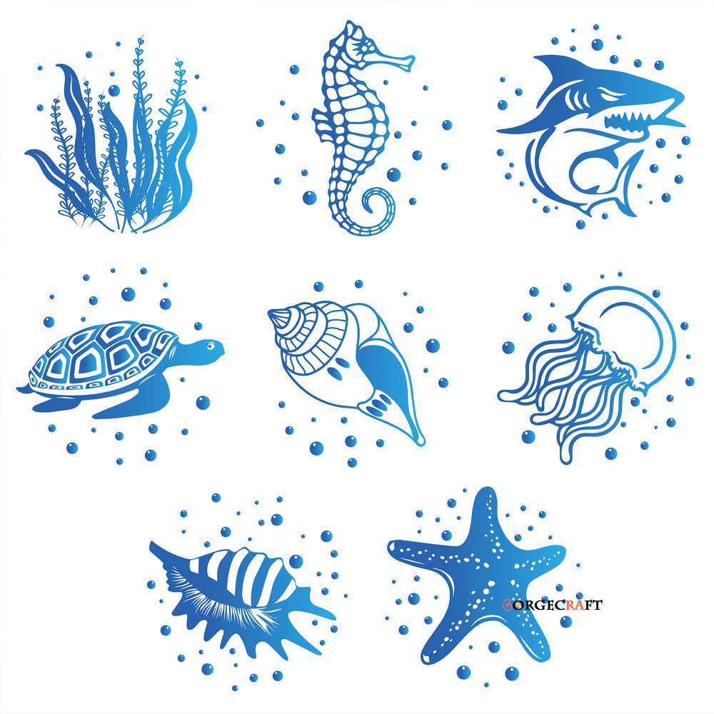 1Set 8 Styles Sea Animal Window Decals Static Sea Turtles Glass Sliding ...