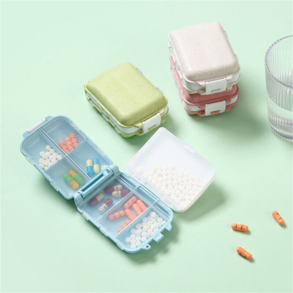 Double 8 Compartment Folding Pill Box Portable Organizer Medicine ...