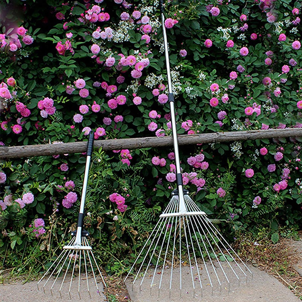 [Kattstore]Adjustable Garden Leaf Rake Alloy Telescopic Hoe Grass Tool ...