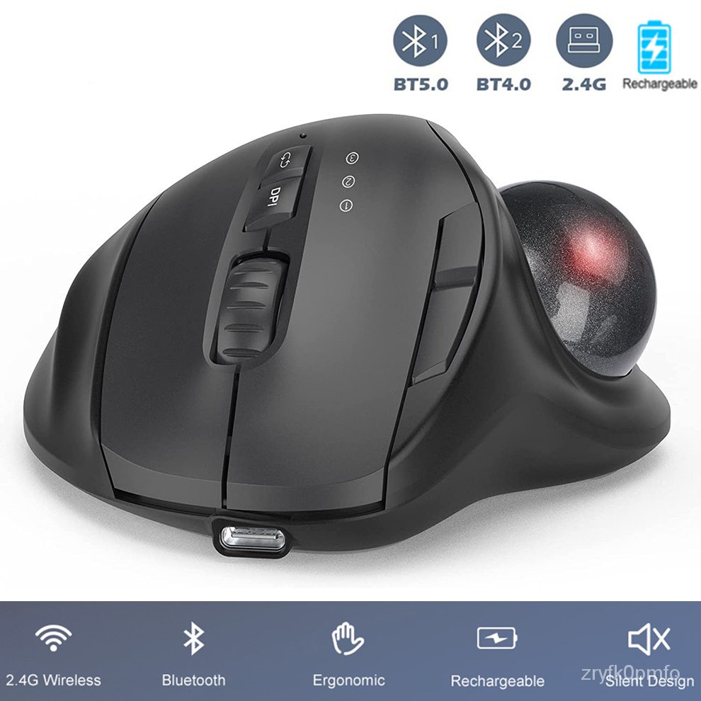 Jomaa Black 2.4G Bluetooth Wireless Trackball Moe Rechargeable