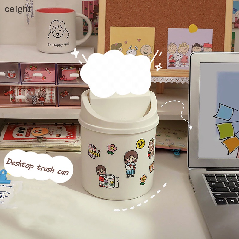 [ceight] Mini Desktop Bin Small Trash Can Tube with Cover Bedroom Trash