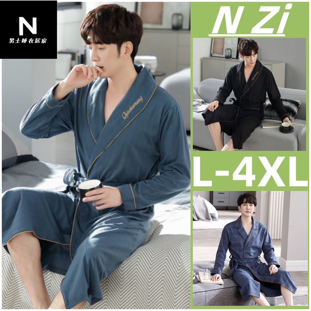Plus Size Kimono Robe Man Cotton Sleepwear Men Bathrobe Nightgown Pyjamas Long sleeve Pajamas Nightwear L 4XL Shopee Singapore