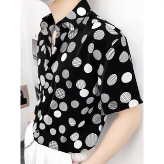 Men's Long Sleeve Basic Daily Casual Shirt Classic Design Button Down Shirt  Fashion Slim Fit Polka Dot Printed Shirt XS-8XL