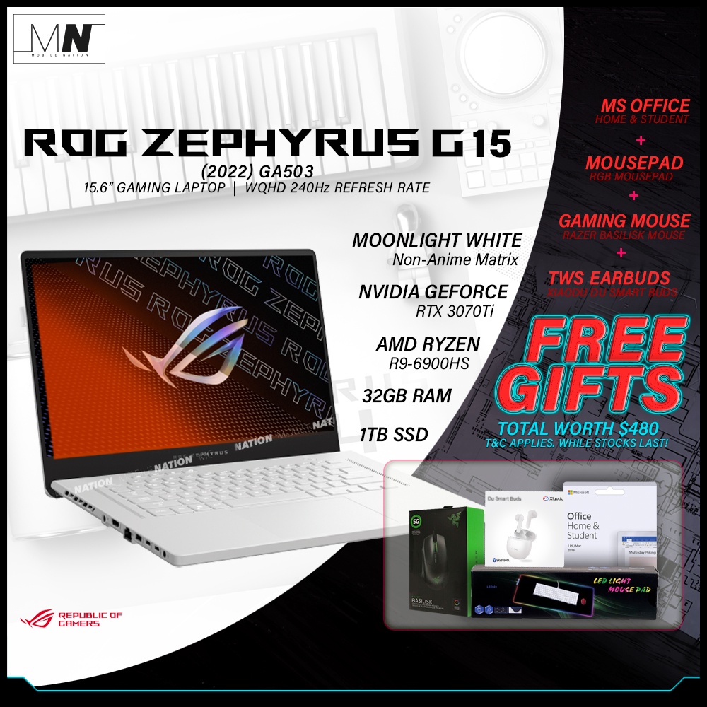 ASUS ROG Zephyrus G15 Gaming Laptop AMD Ryzen 7 6800HS 9 6900Hs 16GB RAM RTX 3060 /