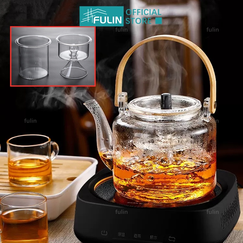 1100ml Glass Steaming TeaPot Large Capacity Boiling Tea Pot Bamboo