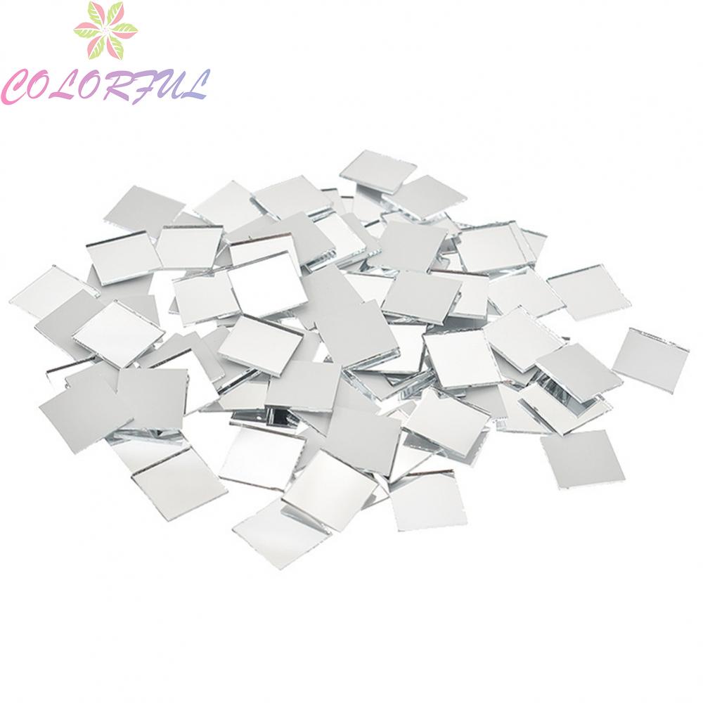 【COLORFUL】100x Mirror Stickers Self-adhesive Small Square Tiles Wall ...