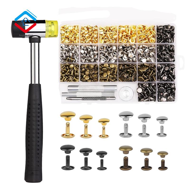 480 Set Leather Rivets Kit 4 Colors Double Cap Rivets 3 Sizes Rivets