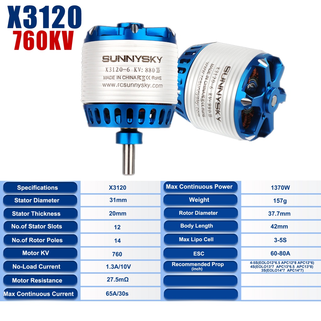 SUNNYSKY X3120-III 3120 760KV 880KV 1025KV Outrunner Brushless Motor ...