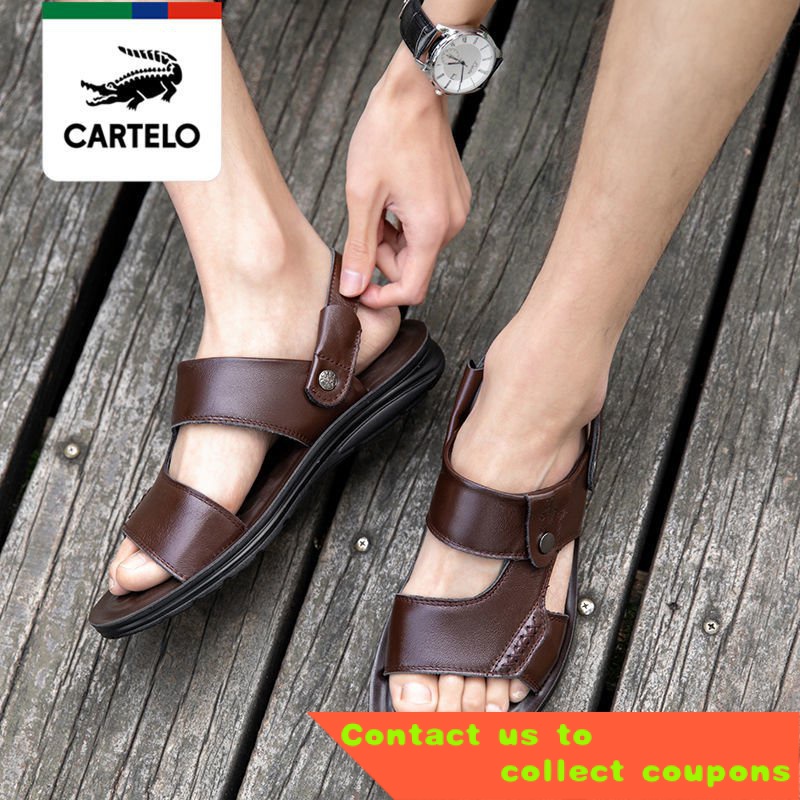 Mens leather sandals hot sale with heel strap