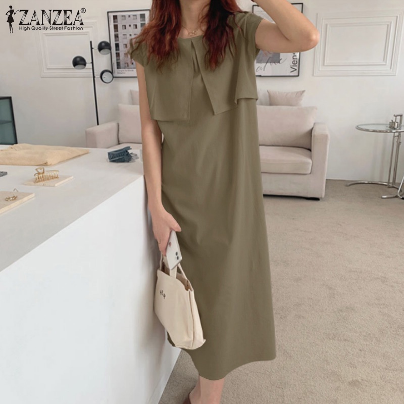 Zanzea Women Korean Casual Round Neck Sleeveless Spliced Spliting