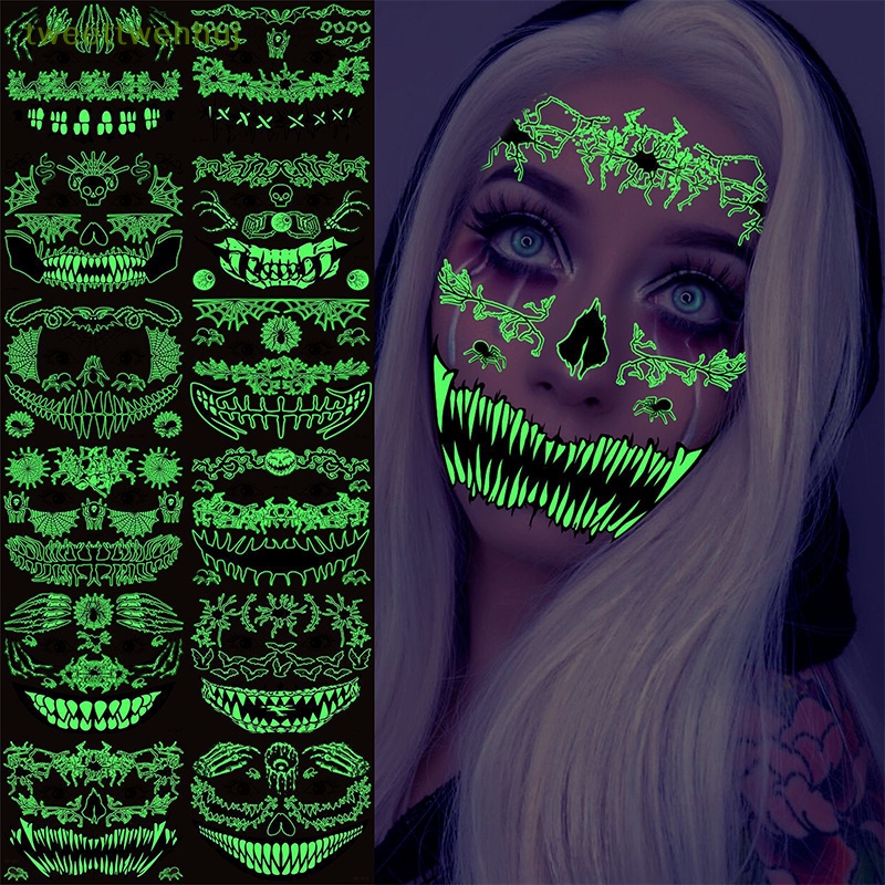 Tweettwehhuj Halloween Luminous Temporary Tattoo Sticker Facial Makeup Special Face Day Of The 