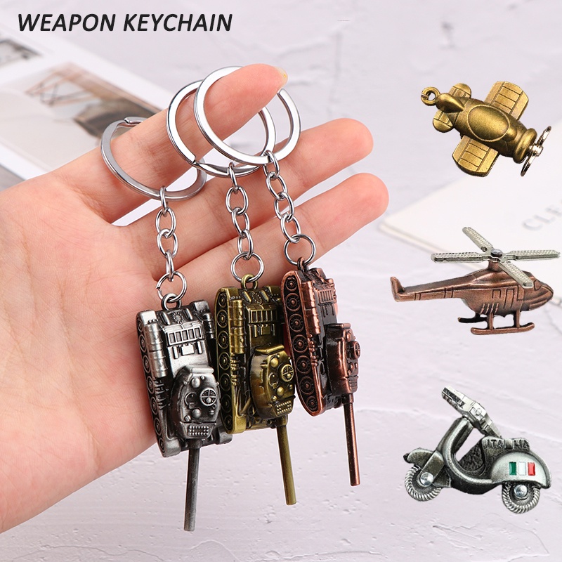 Mini Metal Tank Keychain 3D Punk Weapon Model Pendant for Men