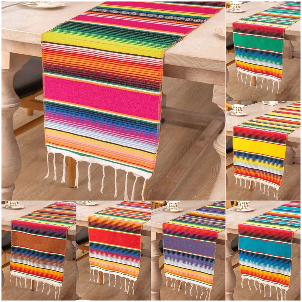 Mexican Style Table Runner Rainbow Stripe Shawl Table Runners with ...