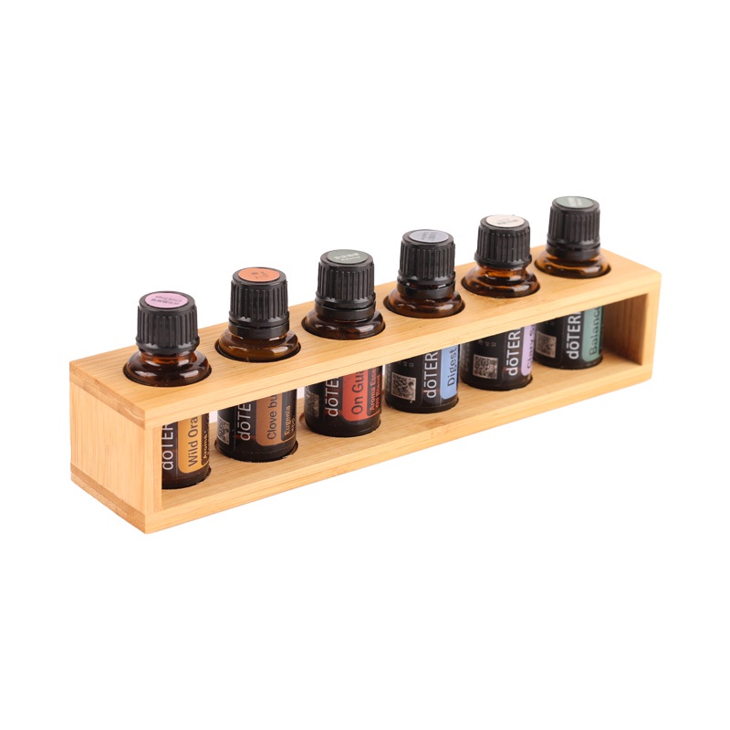 6 Compartments Bamboo Wood Essential Oil Storage Box Display Rack ...
