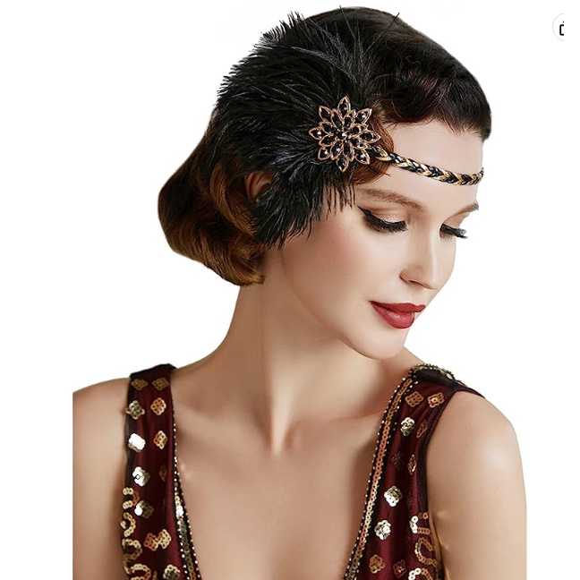 YXL 1920s Flapper Headband Roaring 20s Headpiece Gatsby Ostrich Feather Headpiece Shopee Singapore