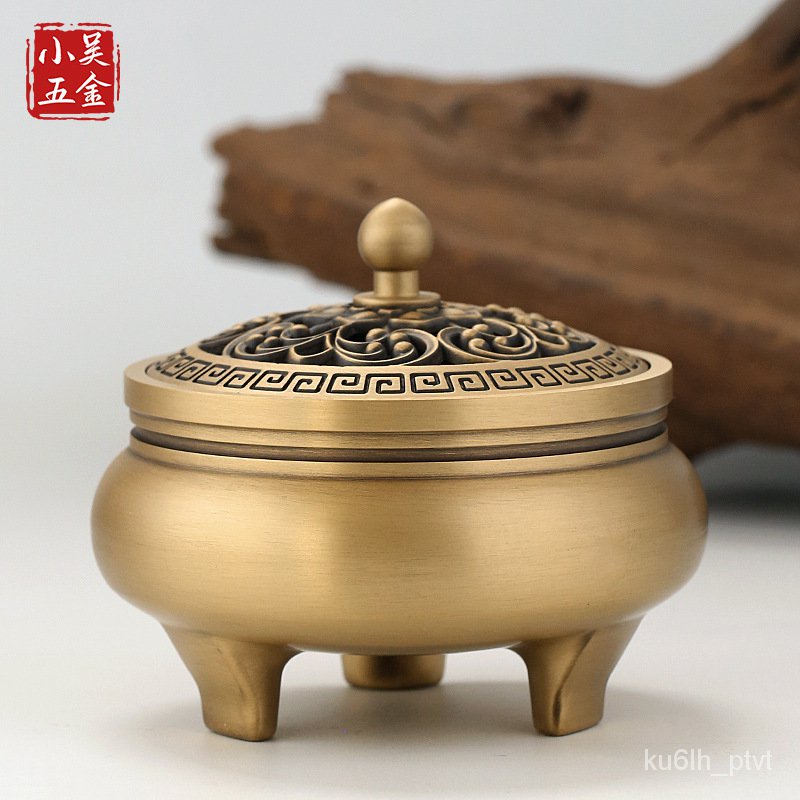 送料込☆三脚香炉【真鍮（黄銅）製、胴径12cm高15cm、良品】H58-