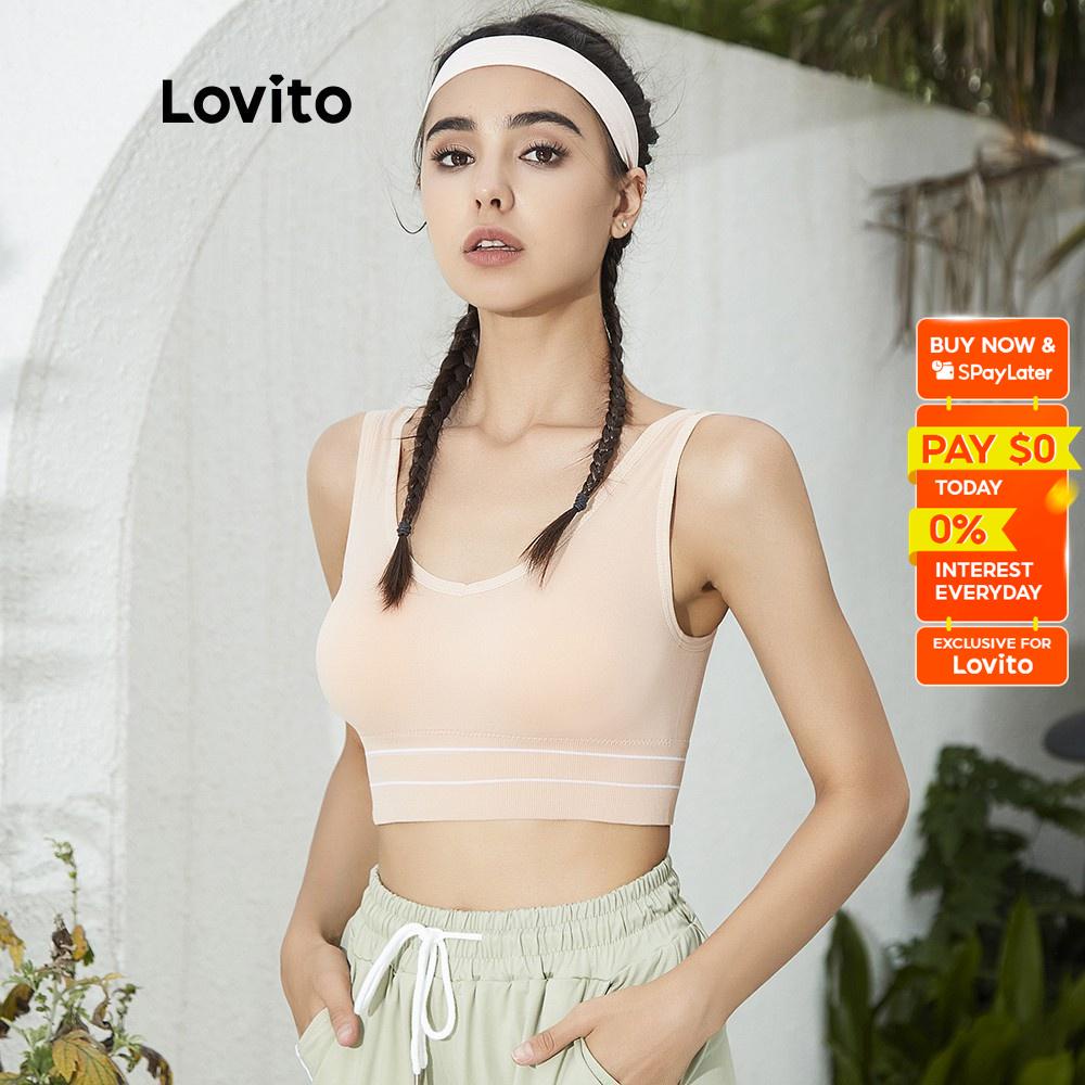 Lovito Plain Yoga Sports Bra with Cut Out Back for Women L02034