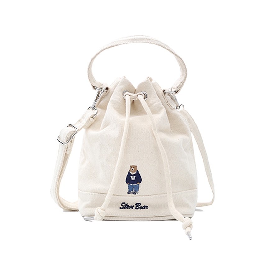 【WHO.A.U】Steve New Canvas Bucket Bag 3color WHO.A.U] Steve Canvas Bucket Bag 史蒂芬熊帆布水桶手提肩背包
