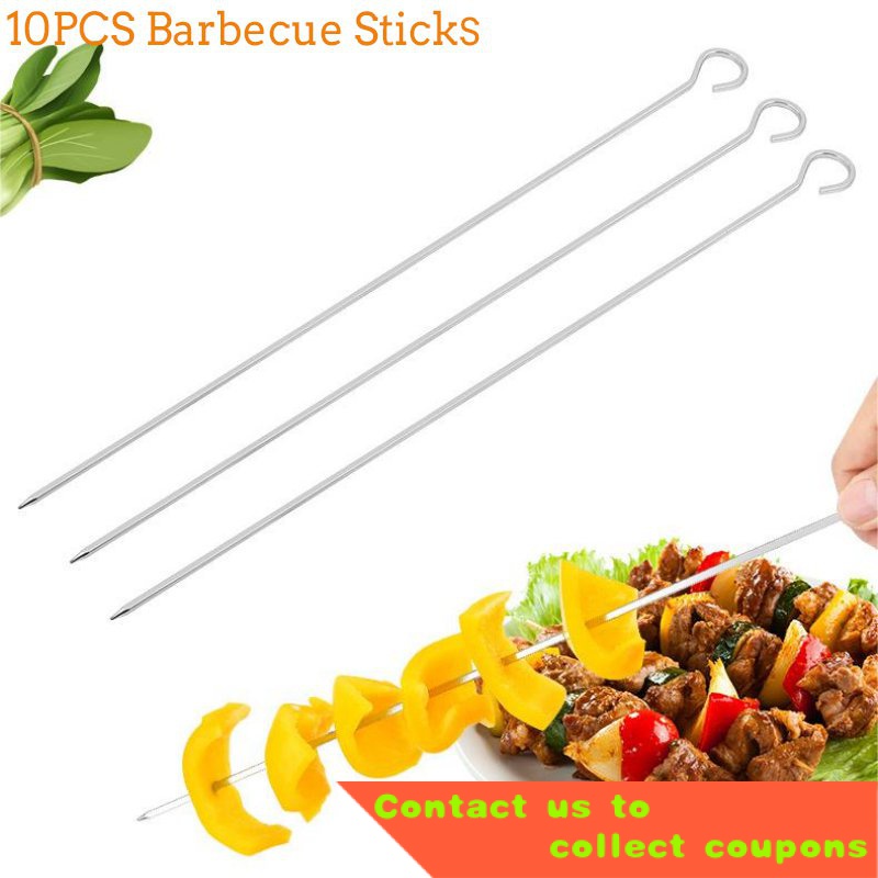 YQ2 10 Pcs Outdoor Picnic Barbecue Prod Stainless Steel BBQ Skewers
