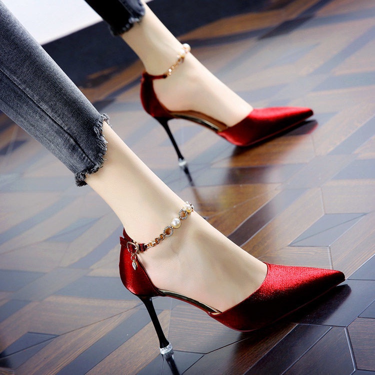 Red heels with thick on sale heel