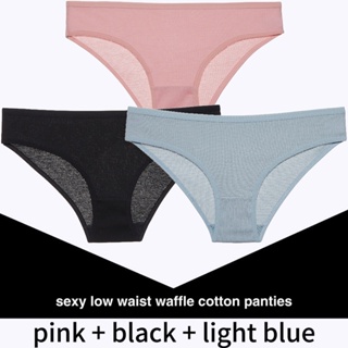 3Pcs/Set Women Waffle Cotton Underwear Panties Female Sexy Briefs