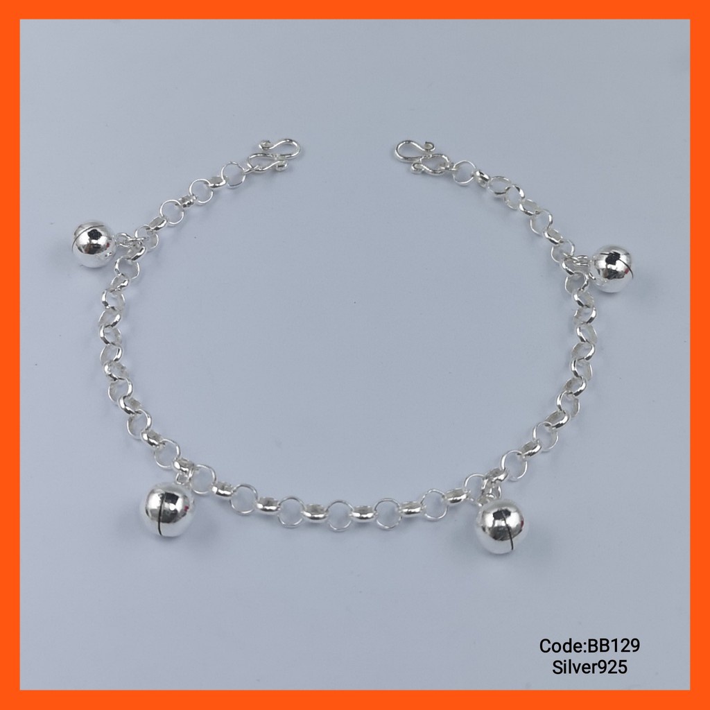 BB129 Silver 925 Baby Bracelet Anklet With RoundShaped Bells (Gelang