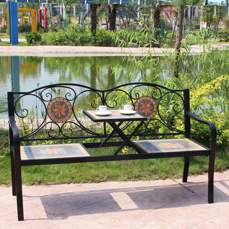 European-style iron mosaic balcony courtyard bench outdoor Villa ...