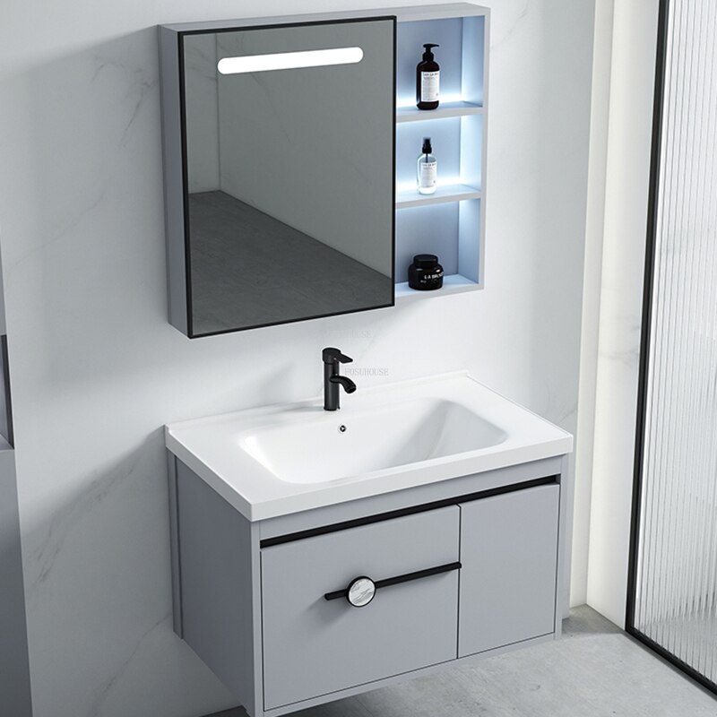 vanity cabinet Aluminum Bathroom Cabinet Basin Set Ceramic Sink with ...