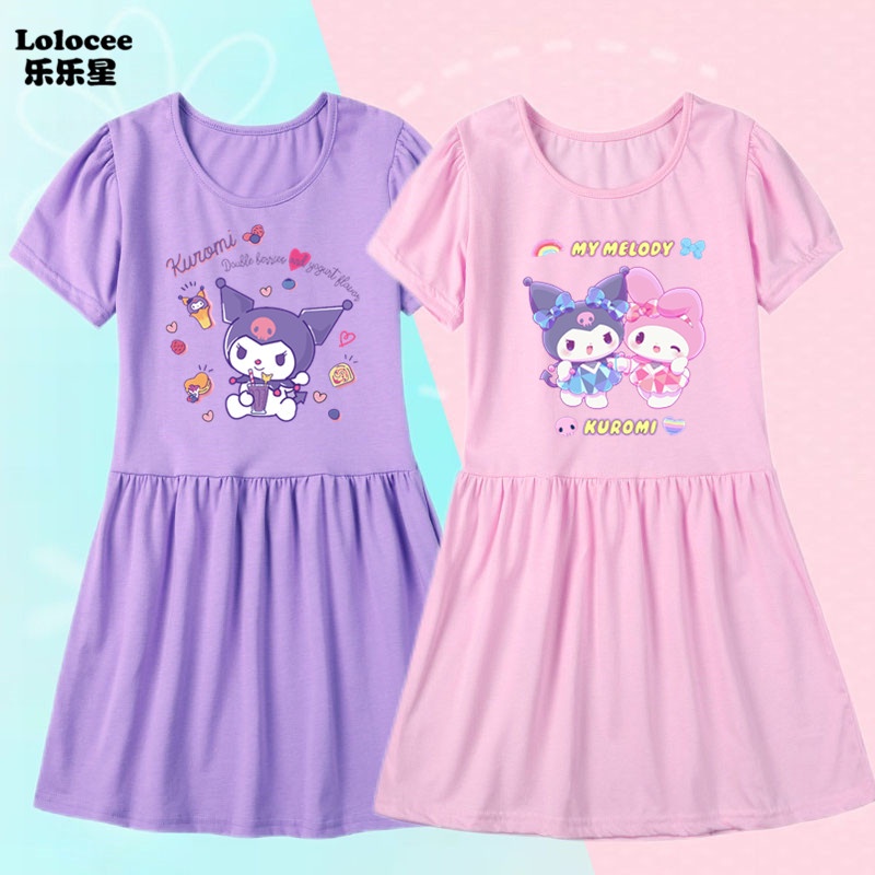 Girls Cotton Summer Dress 2023 New Kuromi and Melody Purple Short ...