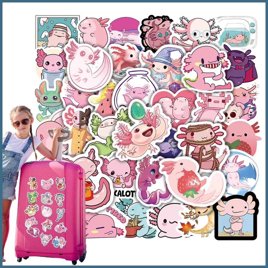 Axolotl Stickers Not Repeating Squish Mallow Water Bottle Stickers 50PCS Axolotl Sticker for