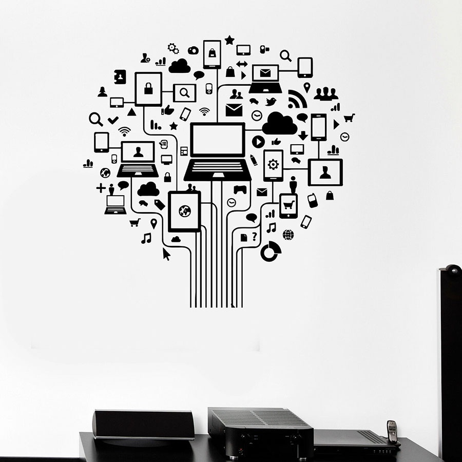 Computer Tree Wall Decal Internet Social Networks Vinyl Window Sticker ...