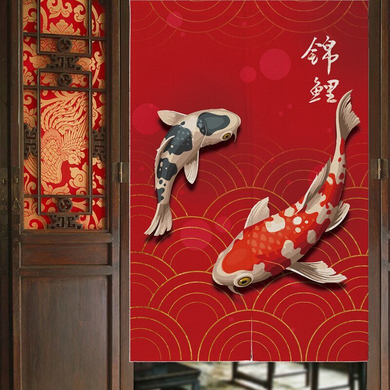 Chinese Koi Door Curtain Partition Kitchen Bedroom Toilet Bathhouse Blessing Half Feng Shui Noren Sho Singapore