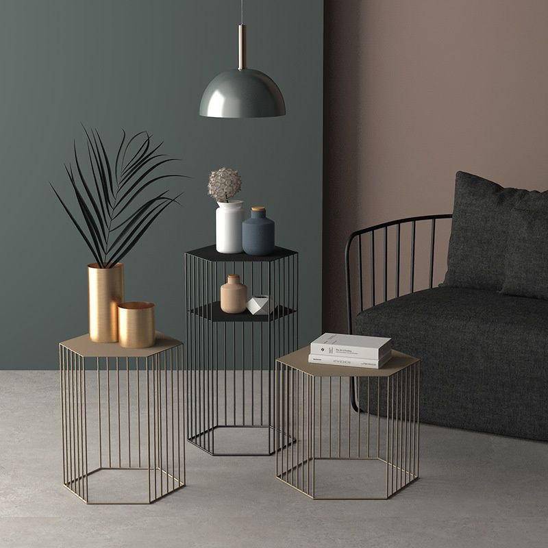 Nordic Iron coffee table corner table creative table simple modern gold ...