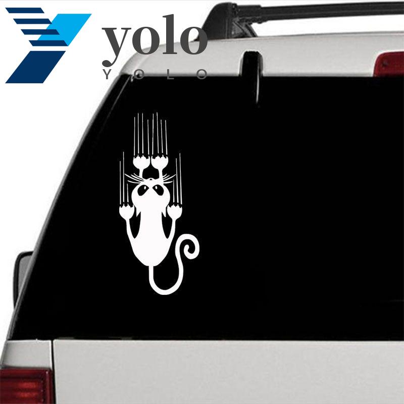 YOLO Car Stickers Cartoon Funny Removable Reflective Cat Scratch Window Sticker